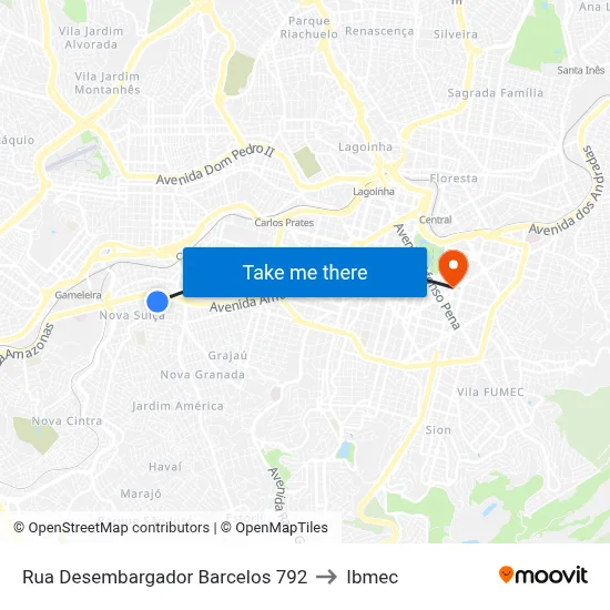 Rua Desembargador Barcelos 792 to Ibmec map