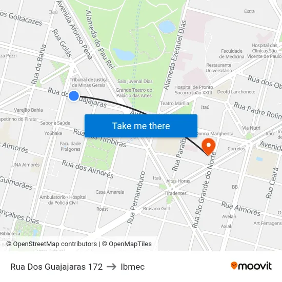 Rua Dos Guajajaras 172 to Ibmec map