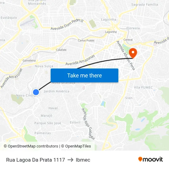 Rua Lagoa Da Prata 1117 to Ibmec map