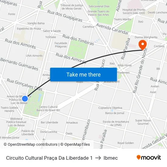 Circuito Cultural Praça Da Liberdade 1 to Ibmec map