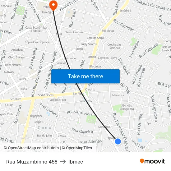 Rua Muzambinho 458 to Ibmec map