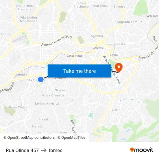 Rua Olinda 457 to Ibmec map
