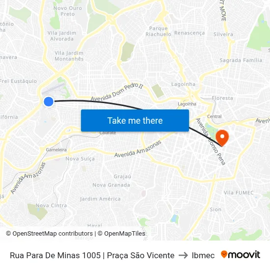 Rua Para De Minas 1005 | Praça São Vicente to Ibmec map