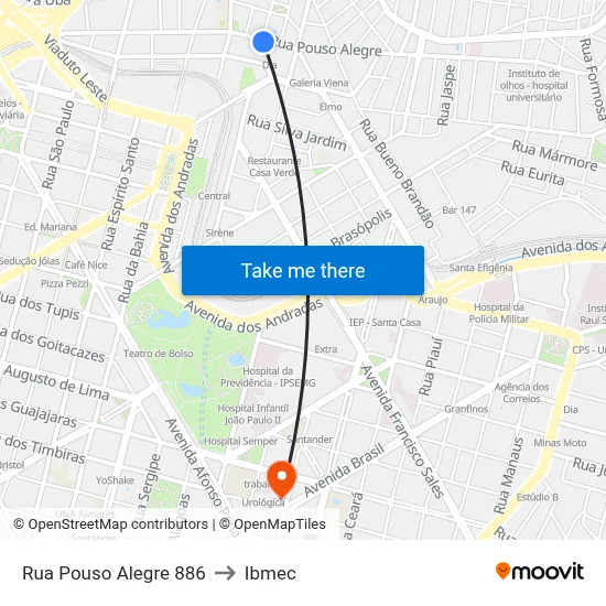Rua Pouso Alegre 886 to Ibmec map