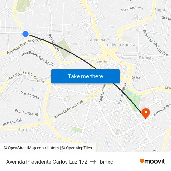 Avenida Presidente Carlos Luz 172 to Ibmec map