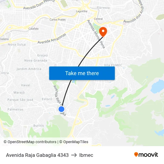 Avenida Raja Gabaglia 4343 to Ibmec map