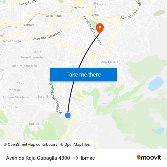 Avenida Raja Gabaglia 4800 to Ibmec map