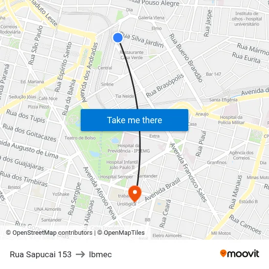 Rua Sapucai 153 to Ibmec map