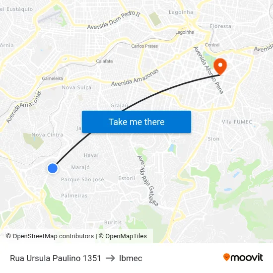 Rua Ursula Paulino 1351 to Ibmec map