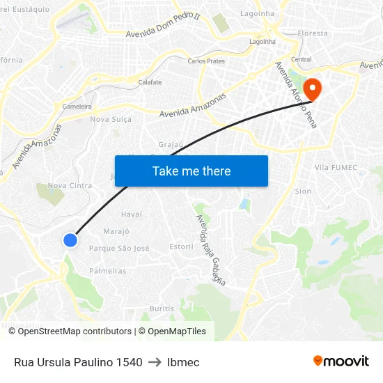 Rua Ursula Paulino 1540 to Ibmec map