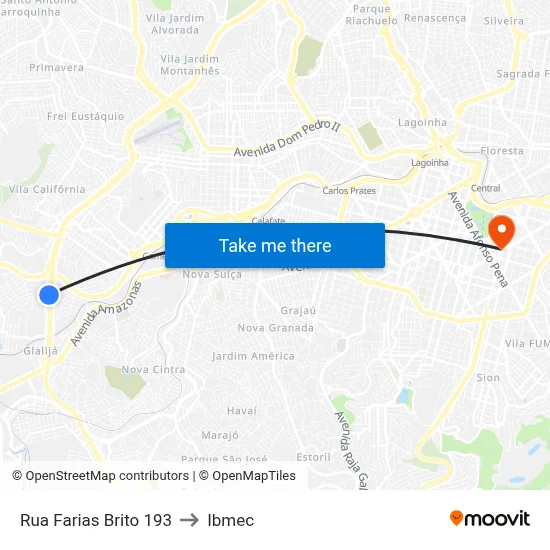 Rua Farias Brito 193 to Ibmec map