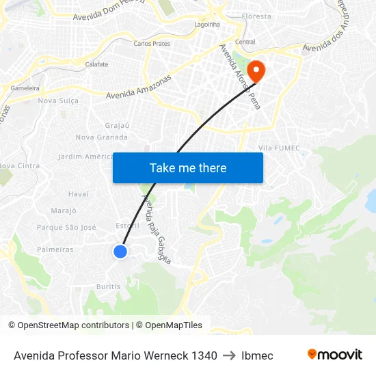 Avenida Professor Mario Werneck 1340 to Ibmec map