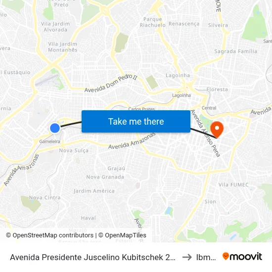Avenida Presidente Juscelino Kubitschek 2101 to Ibmec map