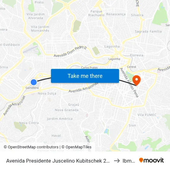 Avenida Presidente Juscelino Kubitschek 2855 to Ibmec map