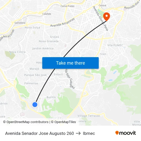 Avenida Senador Jose Augusto 260 to Ibmec map