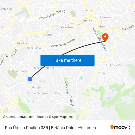 Rua Úrsula Paulino 385 | Betânia Point to Ibmec map