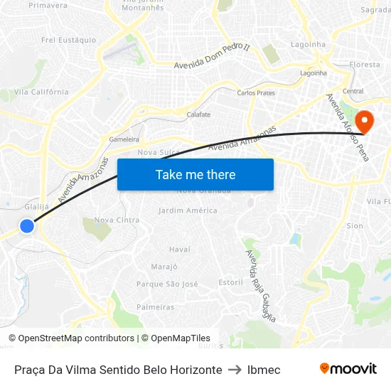 Praça Da Vilma Sentido Belo Horizonte to Ibmec map