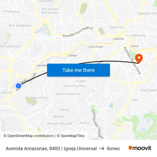 Avenida Amazonas, 8400 | Igreja Universal to Ibmec map