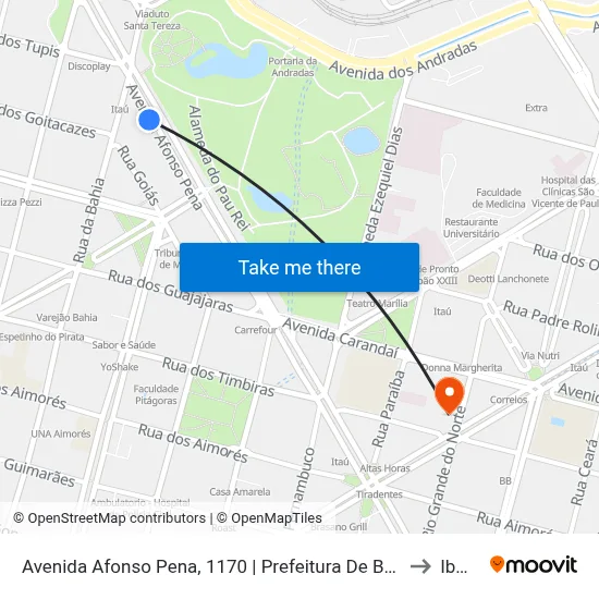 Avenida Afonso Pena, 1170 | Prefeitura De Belo Horizonte to Ibmec map