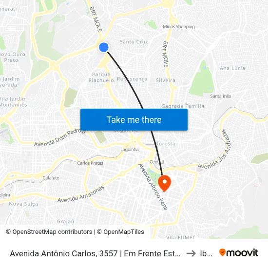 Avenida Antônio Carlos, 3557 | Em Frente Estação Move Cachoeirinha to Ibmec map