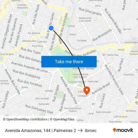 Avenida Amazonas, 144 | Palmeiras 2 to Ibmec map