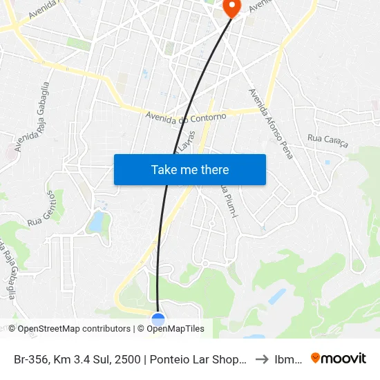 Br-356, Km 3.4 Sul, 2500 | Ponteio Lar Shopping to Ibmec map