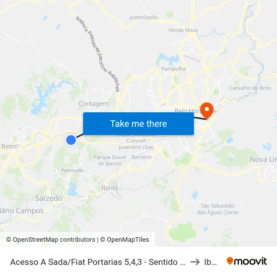 Acesso A Sada/Fiat Portarias 5,4,3 - Sentido Belo Horizonte to Ibmec map