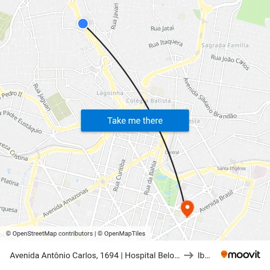 Avenida Antônio Carlos, 1694 | Hospital Belo Horizonte to Ibmec map