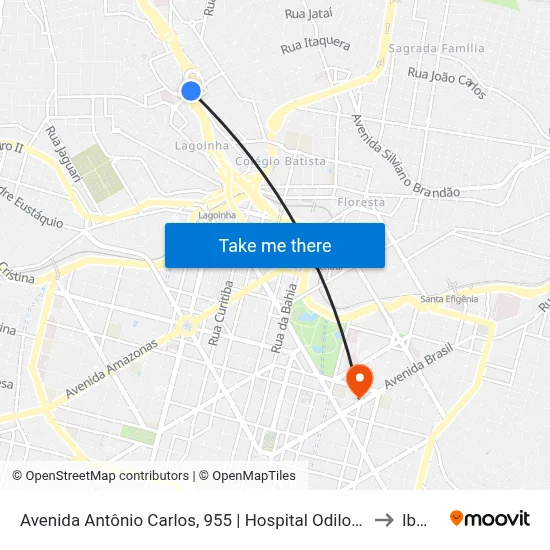 Avenida Antônio Carlos, 955 | Hospital Odilon Behrens to Ibmec map