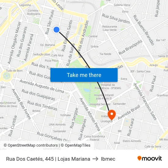 Rua Dos Caetés, 445 | Lojas Mariana to Ibmec map
