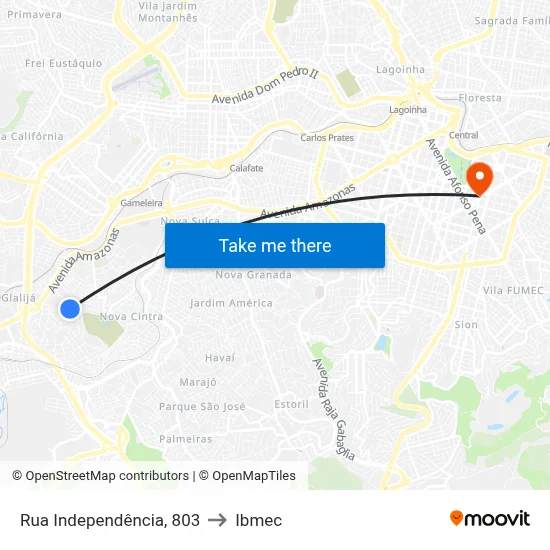 Rua Independência, 803 to Ibmec map