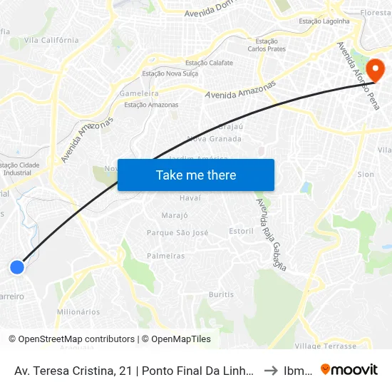 Av. Teresa Cristina, 21 | Ponto Final Da Linha 810 to Ibmec map