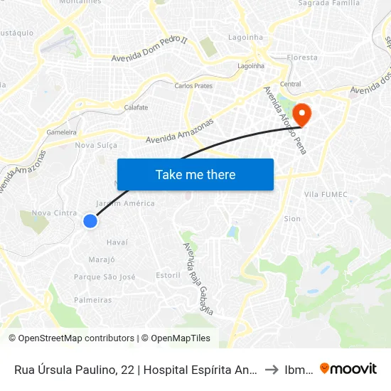 Rua Úrsula Paulino, 22 | Hospital Espírita André Luiz to Ibmec map