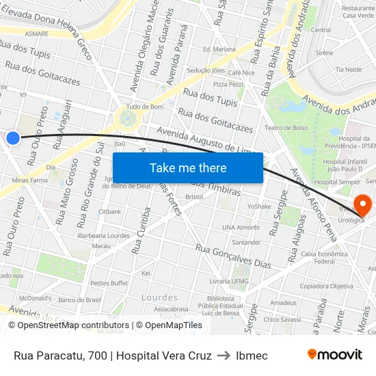 Rua Paracatu, 700 | Hospital Vera Cruz to Ibmec map