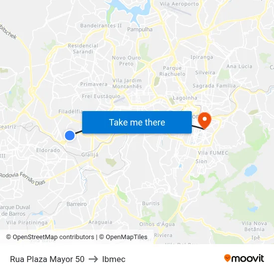 Rua Plaza Mayor 50 to Ibmec map