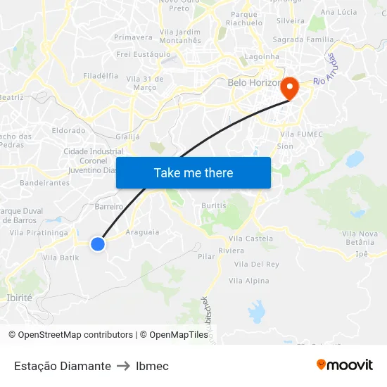 Estação Diamante to Ibmec map