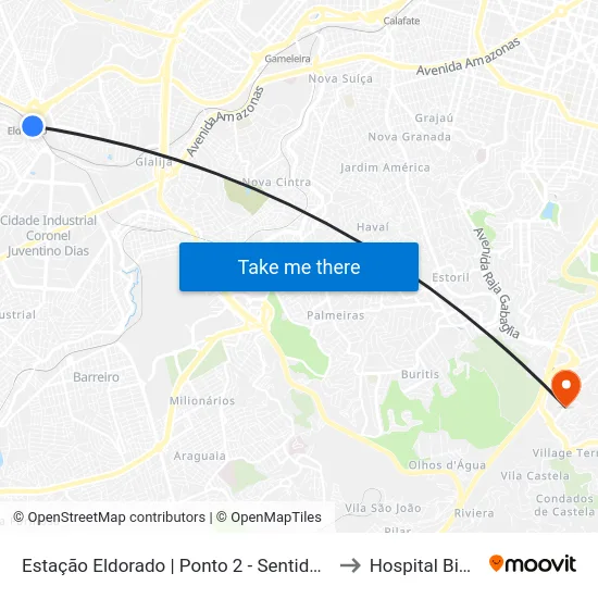 Estação Eldorado | Ponto 2 - Sentido Bairro to Hospital Biocor map