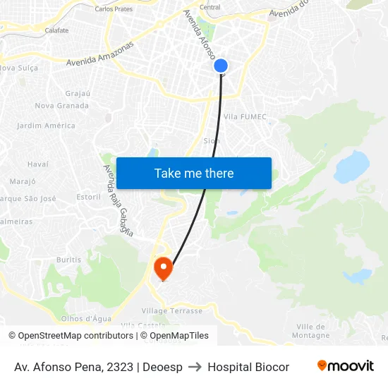 Av. Afonso Pena, 2323 | Deoesp to Hospital Biocor map