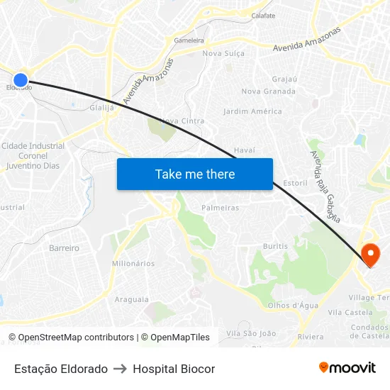 Estação Eldorado to Hospital Biocor map