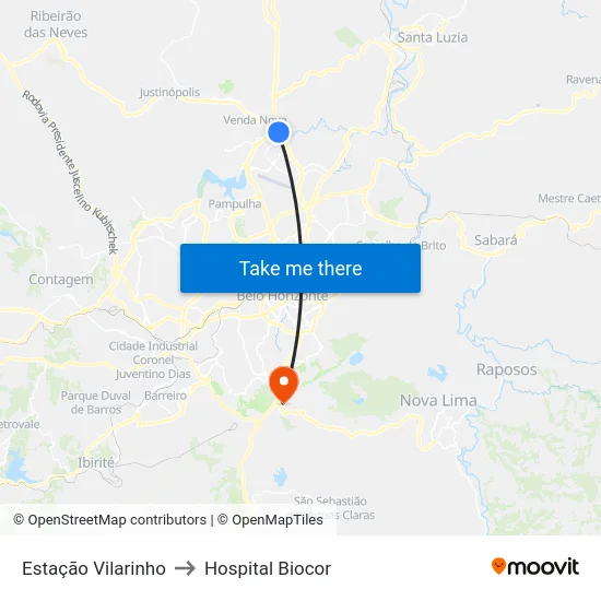 Estação Vilarinho to Hospital Biocor map