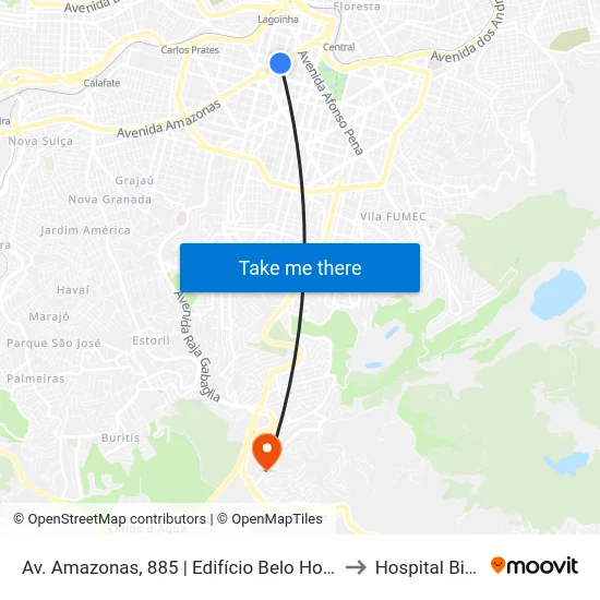 Av. Amazonas, 885 | Edifício Belo Horizonte 1 to Hospital Biocor map