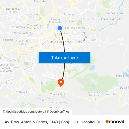 Av. Pres. Antônio Carlos, 1143 | Conjunto Iapi to Hospital Biocor map