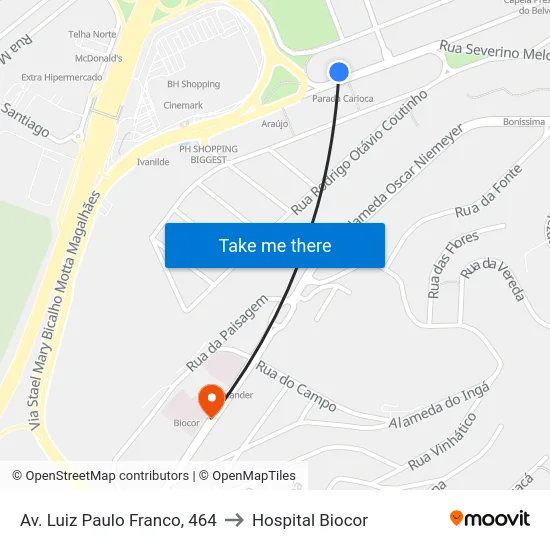Av. Luiz Paulo Franco, 464 to Hospital Biocor map