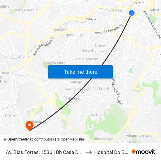 Av. Bias Fortes, 1536 | Bh Casa Do Fogueteiro to Hospital Do Barreiro map