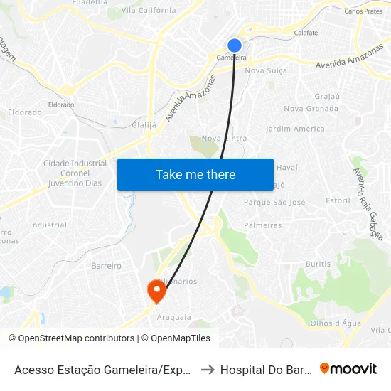 Acesso Estação Gameleira/Expominas to Hospital Do Barreiro map