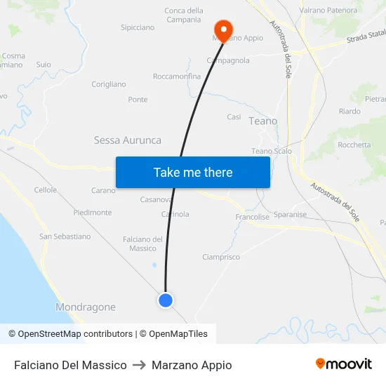 Falciano Del Massico to Marzano Appio map