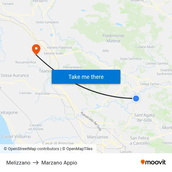 Melizzano to Marzano Appio map