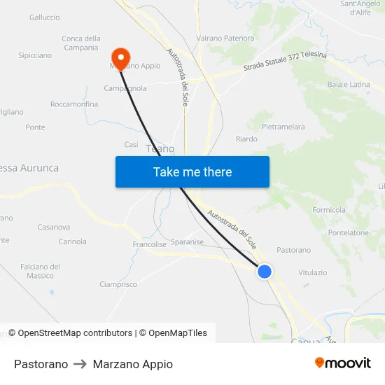 Pastorano to Marzano Appio map