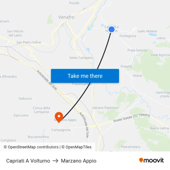 Capriati A Volturno to Marzano Appio map