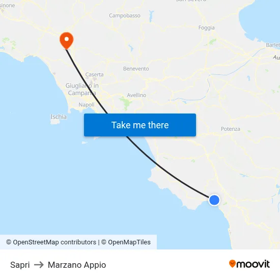 Sapri to Marzano Appio map